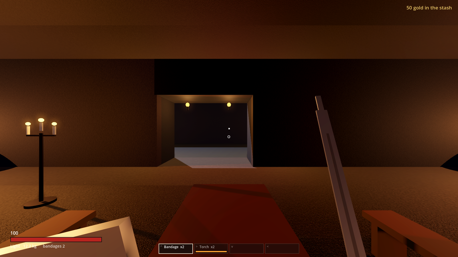 Walking toward the stair down, candles lit