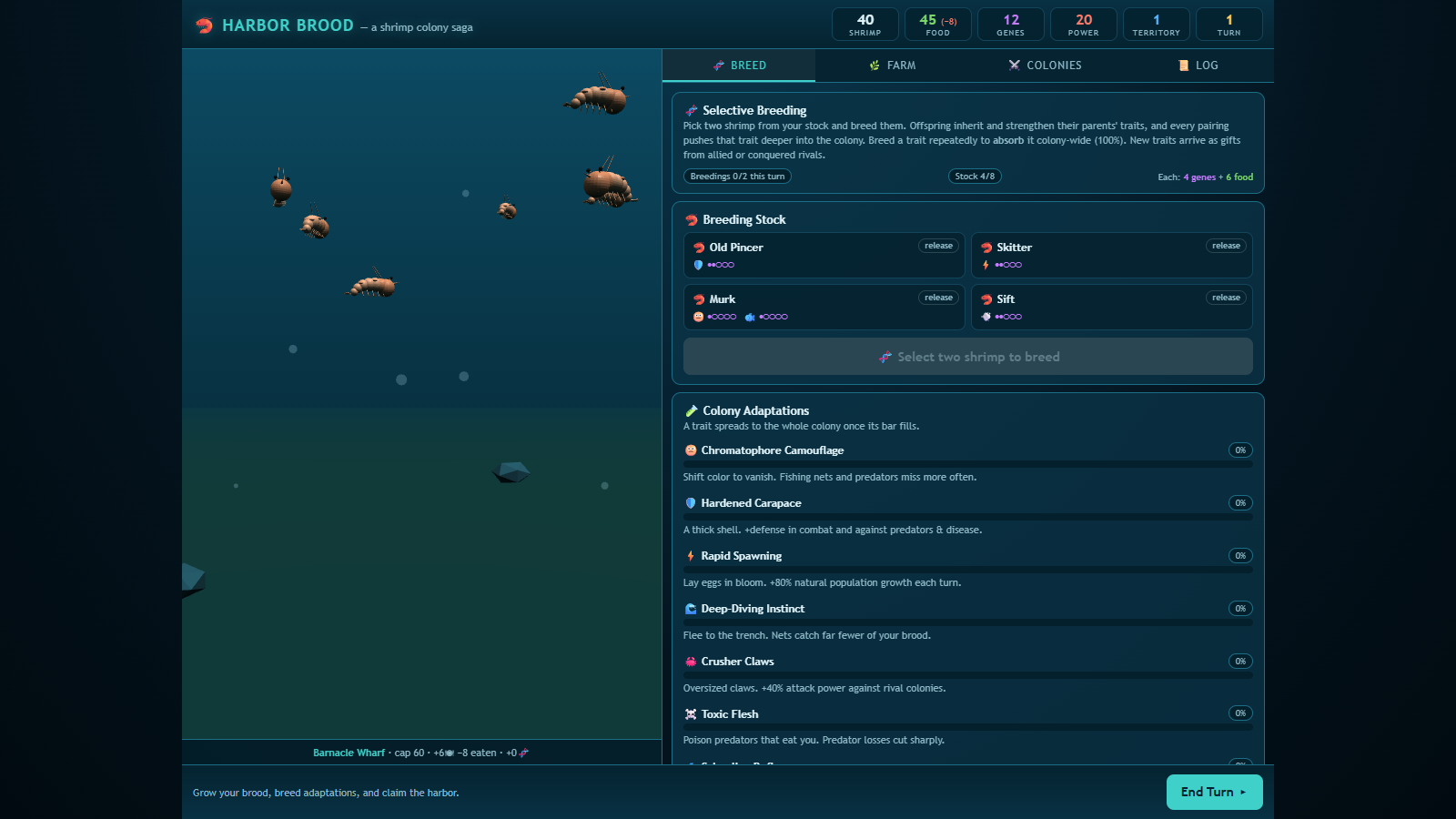 The colony at Barnacle Wharf on turn one